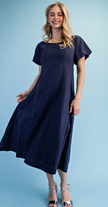 Linen Fit And Flare Midi Dress