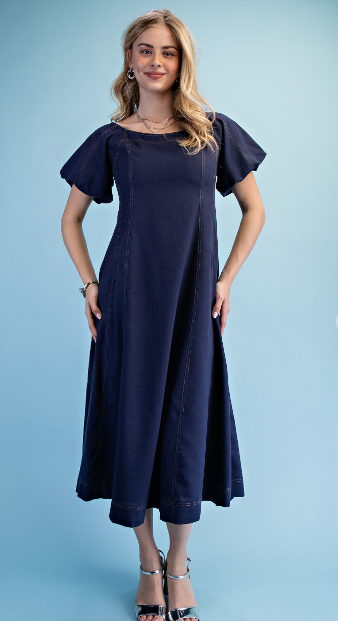 Linen Fit And Flare Midi Dress