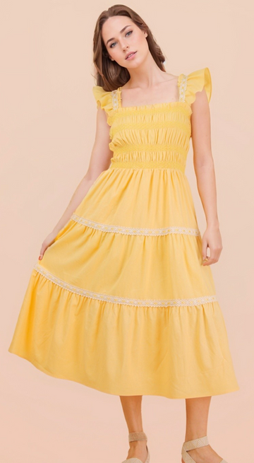 Smocking Detail Solid Dress