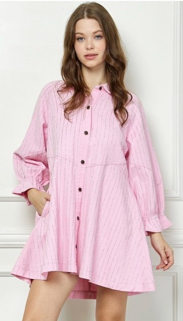 Rhinestone Stripe Denim Dress