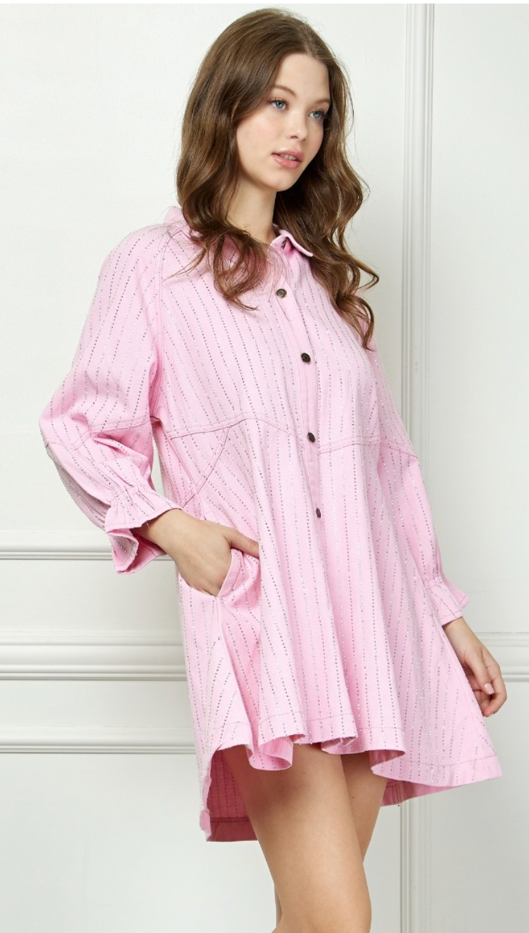 Rhinestone Stripe Denim Dress