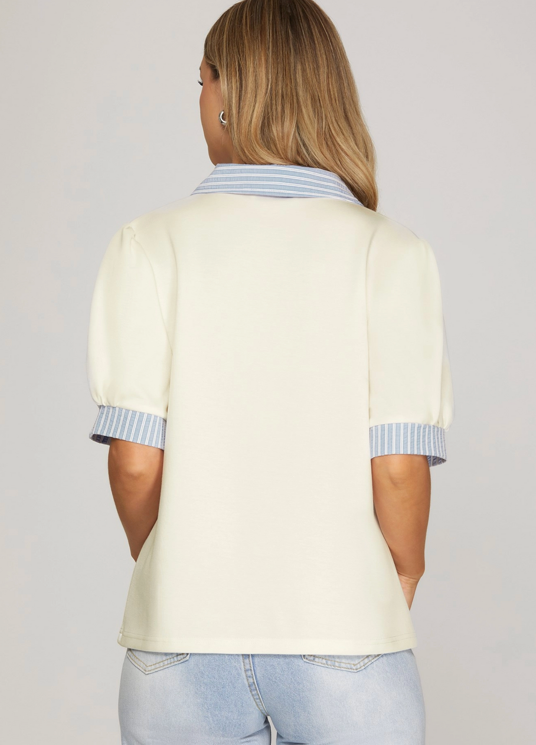 Striped Collar Contrast Top