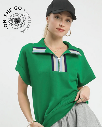 Striped Half-Zip Knit Top