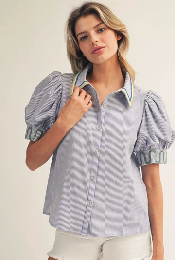 Pinstripe Embroidery Top
