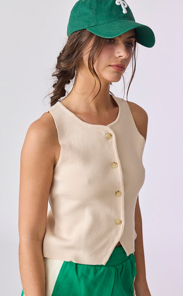 Audrey Sleeveless Button Up Top