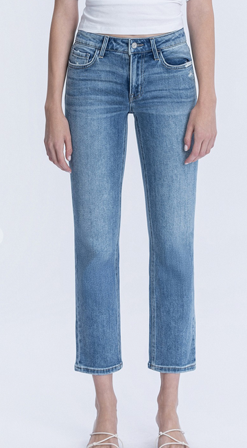 Mid Rise Ankle Slim Straight Jeans