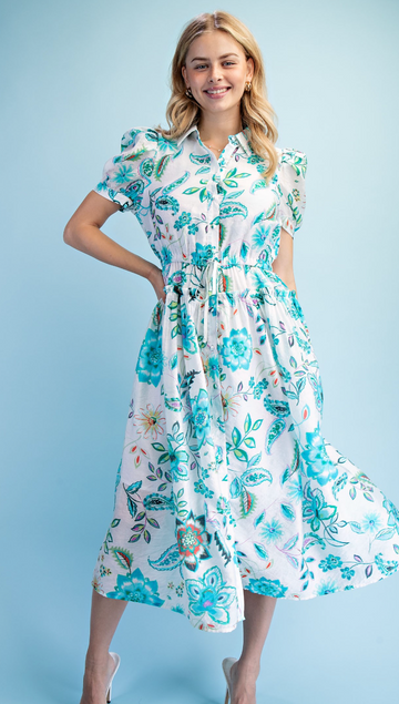 Playful Floral Print Shirt Dress