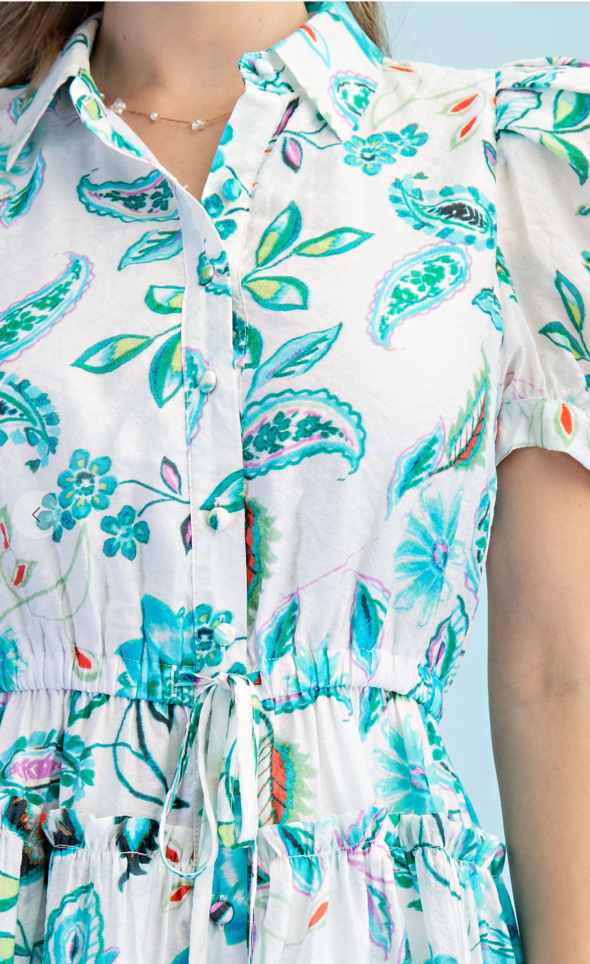 Playful Floral Print Shirt Dress