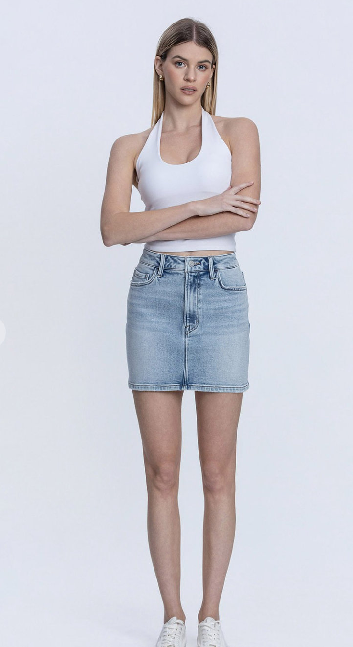 High Rise Light Wash Denim Skirt