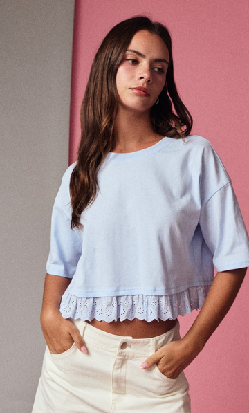 Eyelet Hem Boxy Knit Top