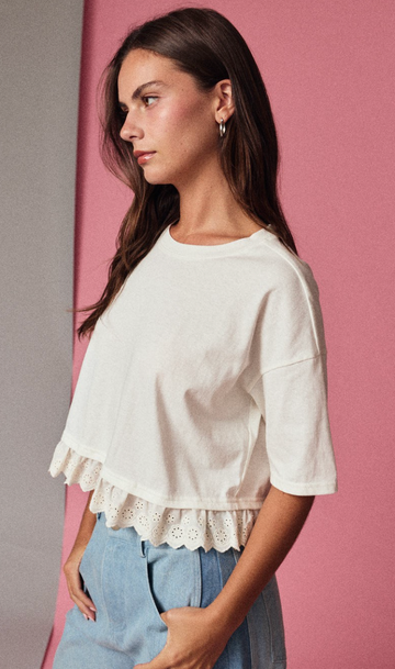 Eyelet Hem Boxy Knit Top