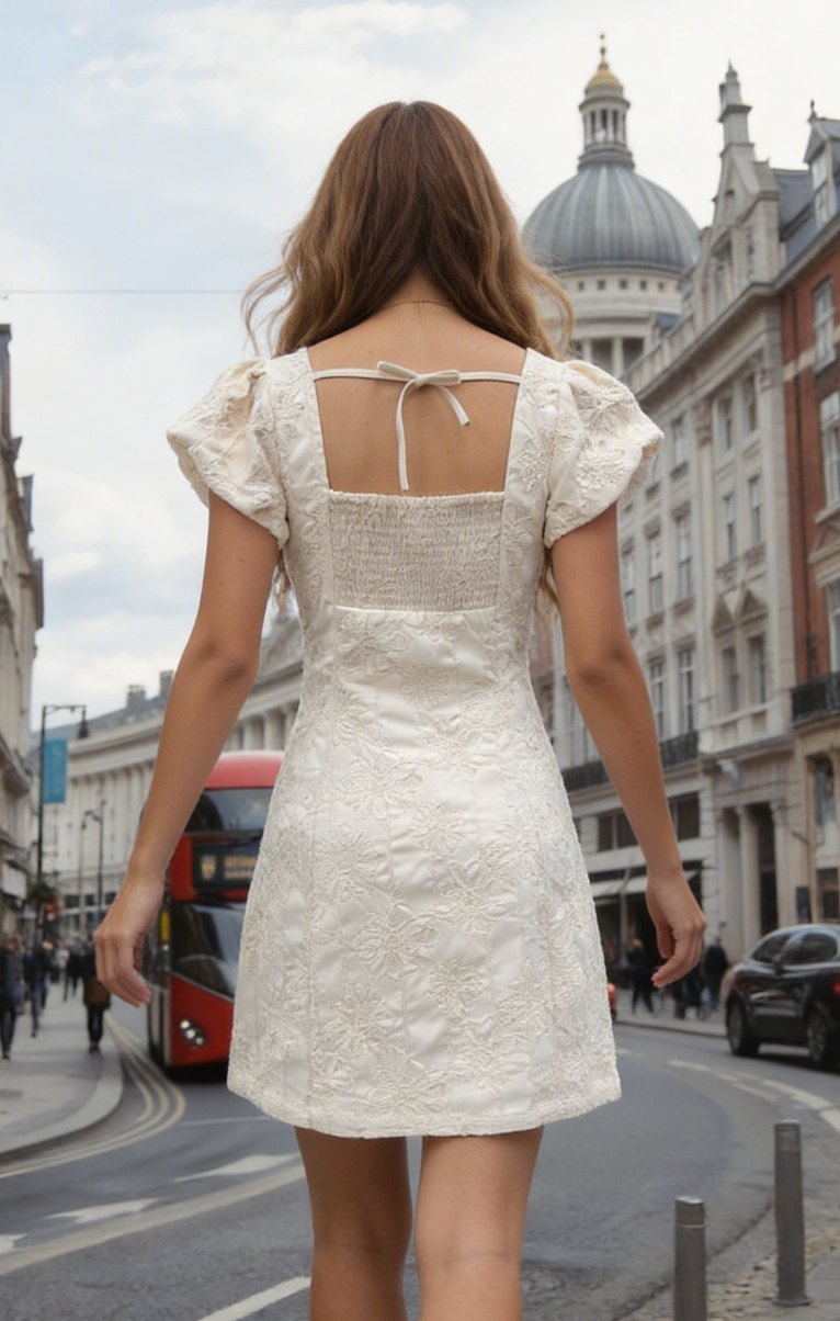 The Elegant Embroidered Puff Sleeve Dress
