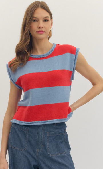 Red and Blue Striped Top