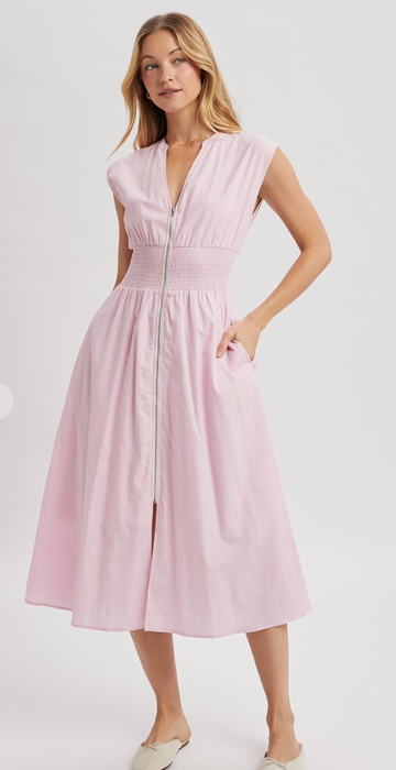 Striped Front Zip Midi Dress