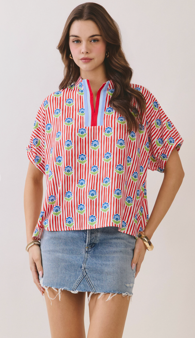 Floral Stripe Print Blouse