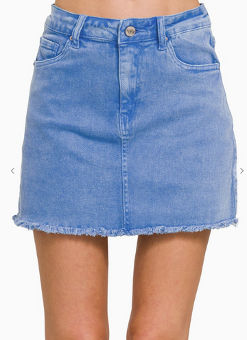 Acid Washed Frayed Hem Skirt - Ocean Blue