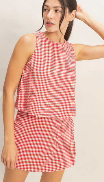 Gingham Checkered Top And Skort Set