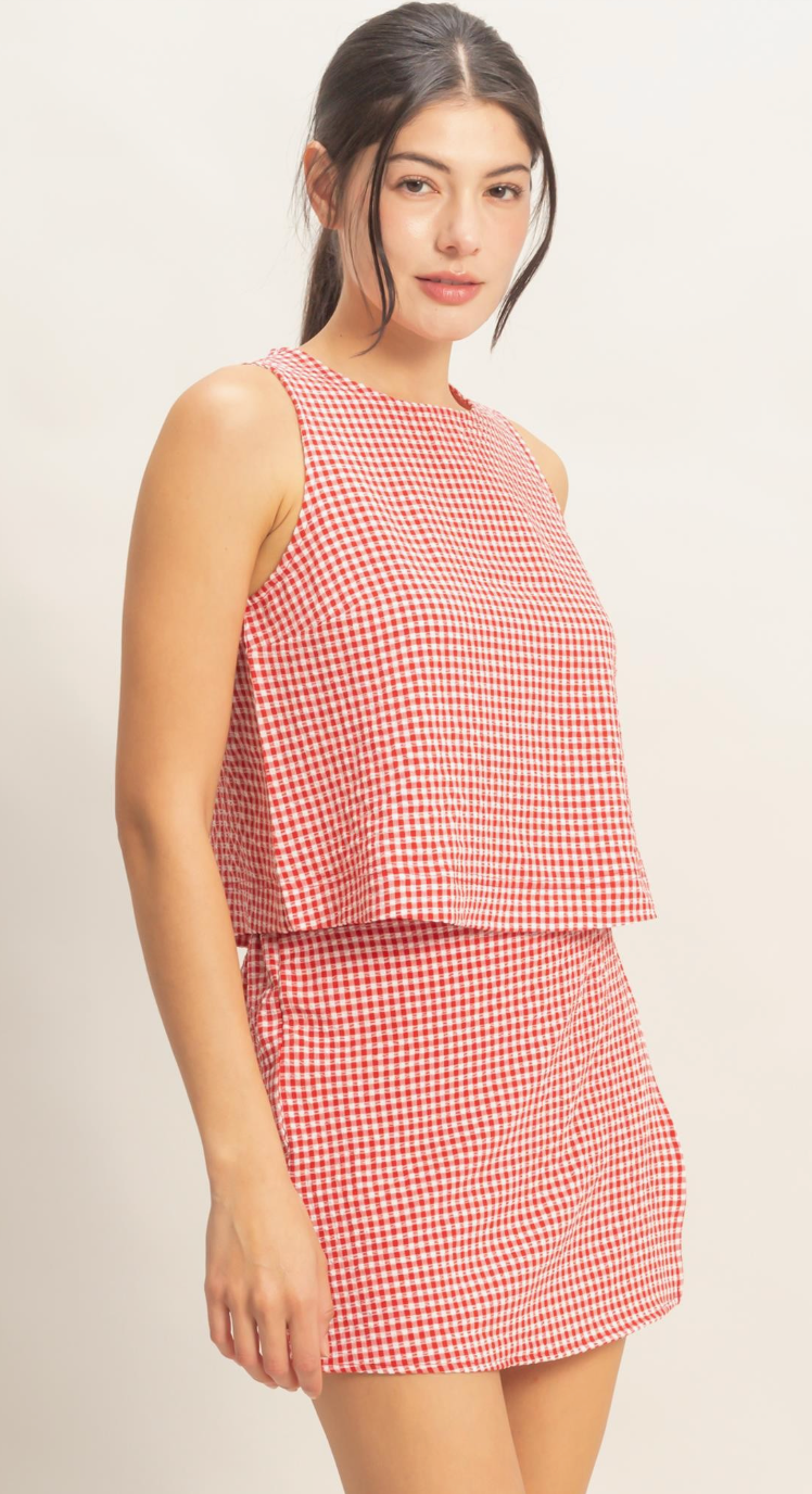 Gingham Checkered Top And Skort Set