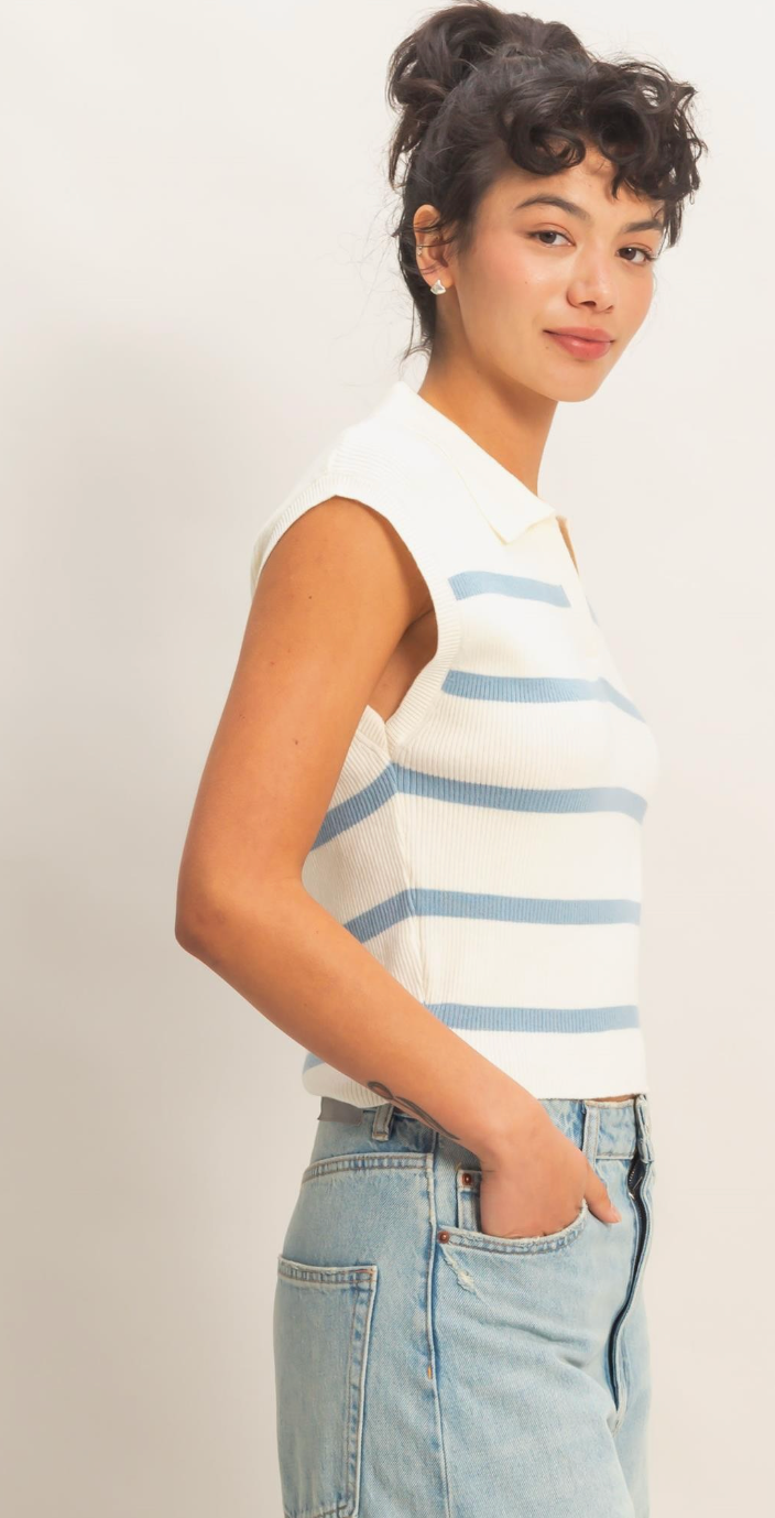 Collared Striped Polo Top