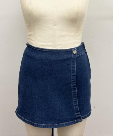 Stretch Denim Wrap Skort