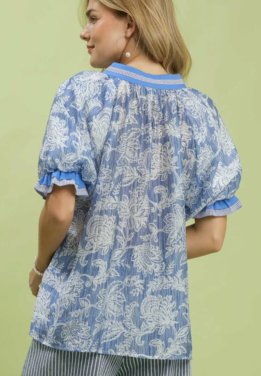 Charming Blue Floral Top