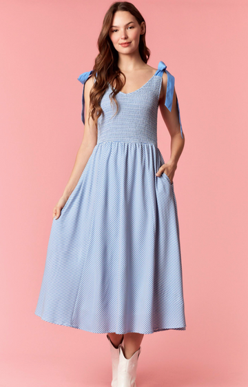 Smocking Striped Detailed Dress