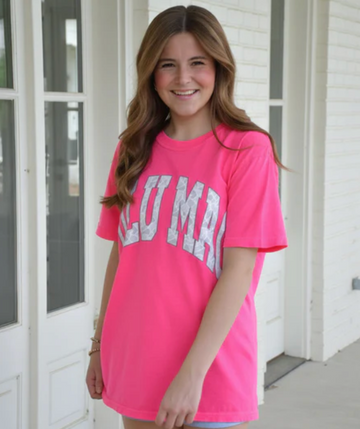 LuLu Mac Grey Camo T-Shirt - Neon Pink