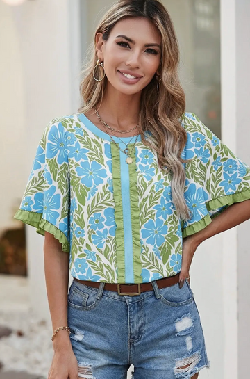 Floral Printed Lace Trim Top