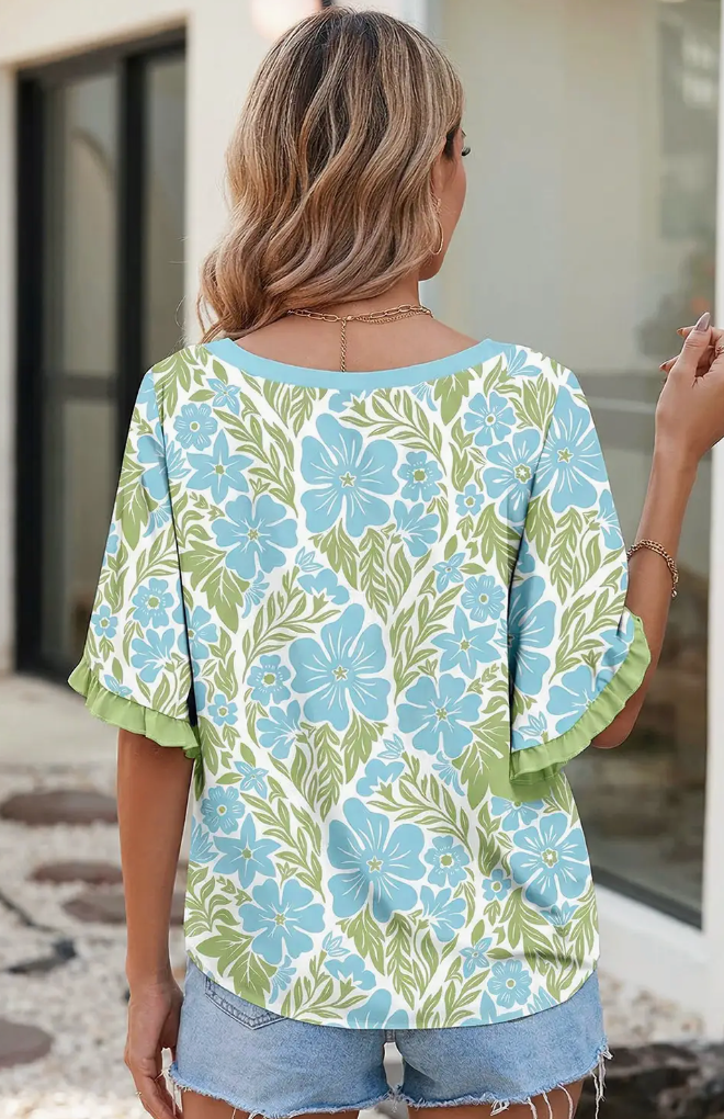 Floral Printed Lace Trim Top
