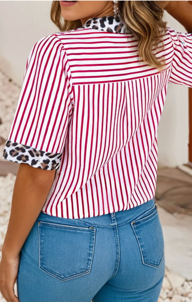 Leopard Striped Collared Top