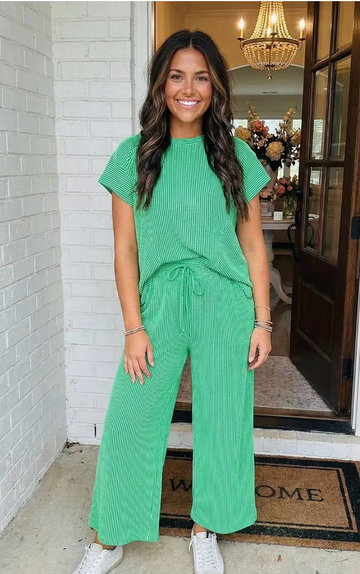 Corded Knit Green Pant Set