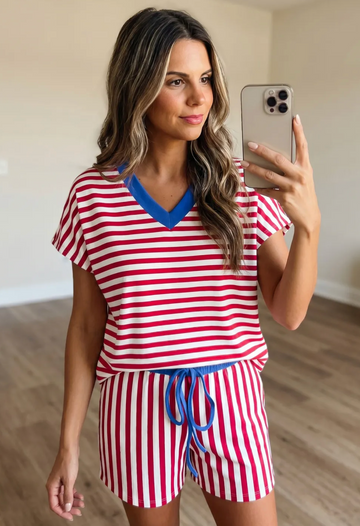Red Striped Colorblock Set