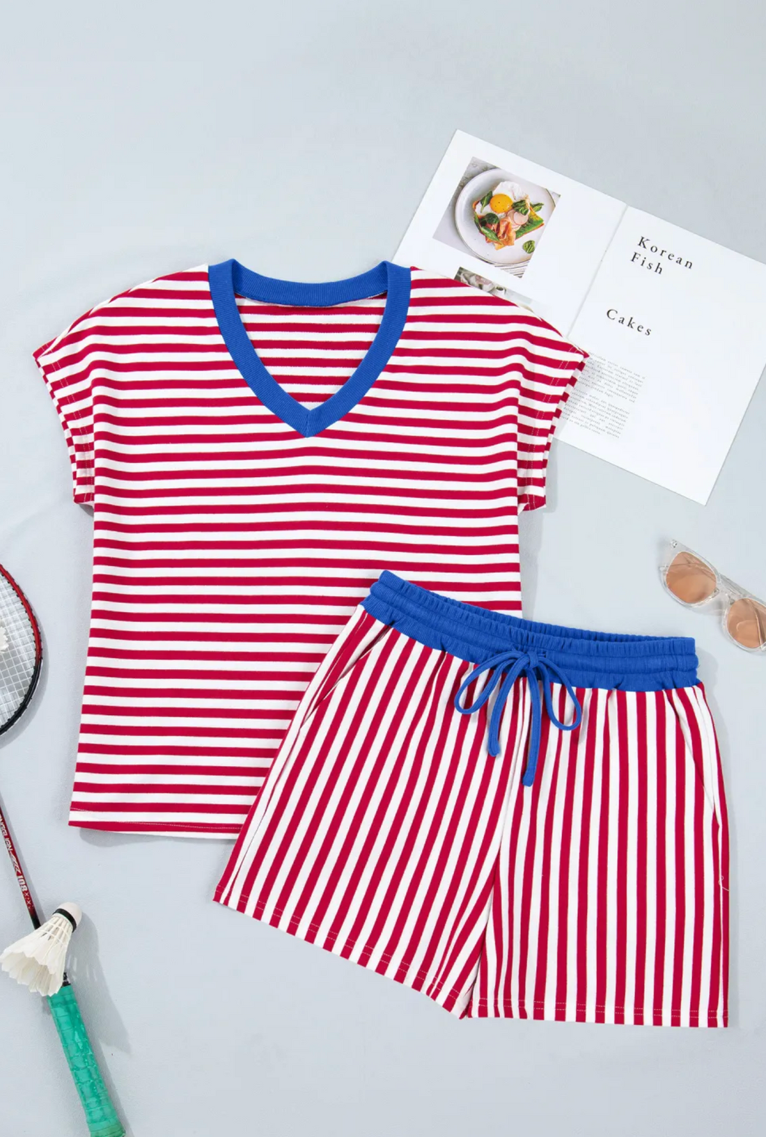 Red Striped Colorblock Set