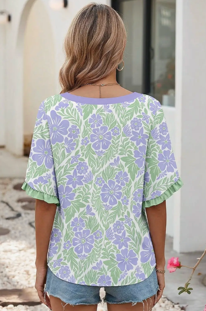 Floral Printed Lace Trim Top