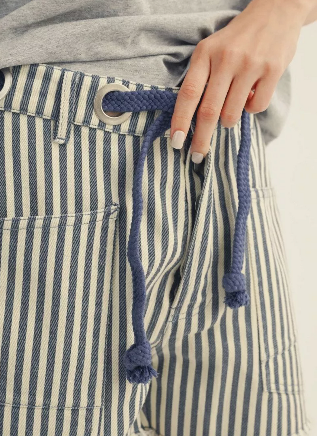 Striped Braided Belt Denim Shorts