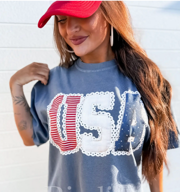USA Lace Graphic Tee On Denim