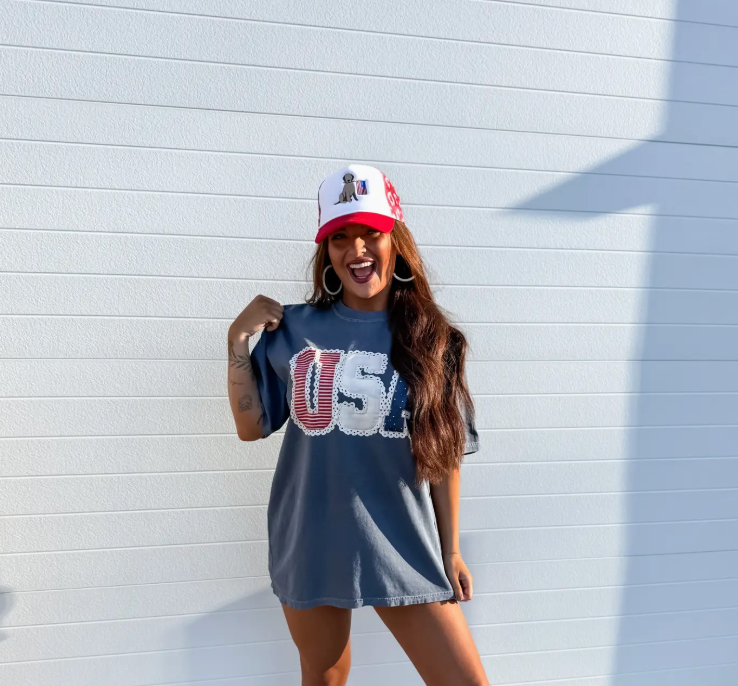 USA Lace Graphic Tee On Denim