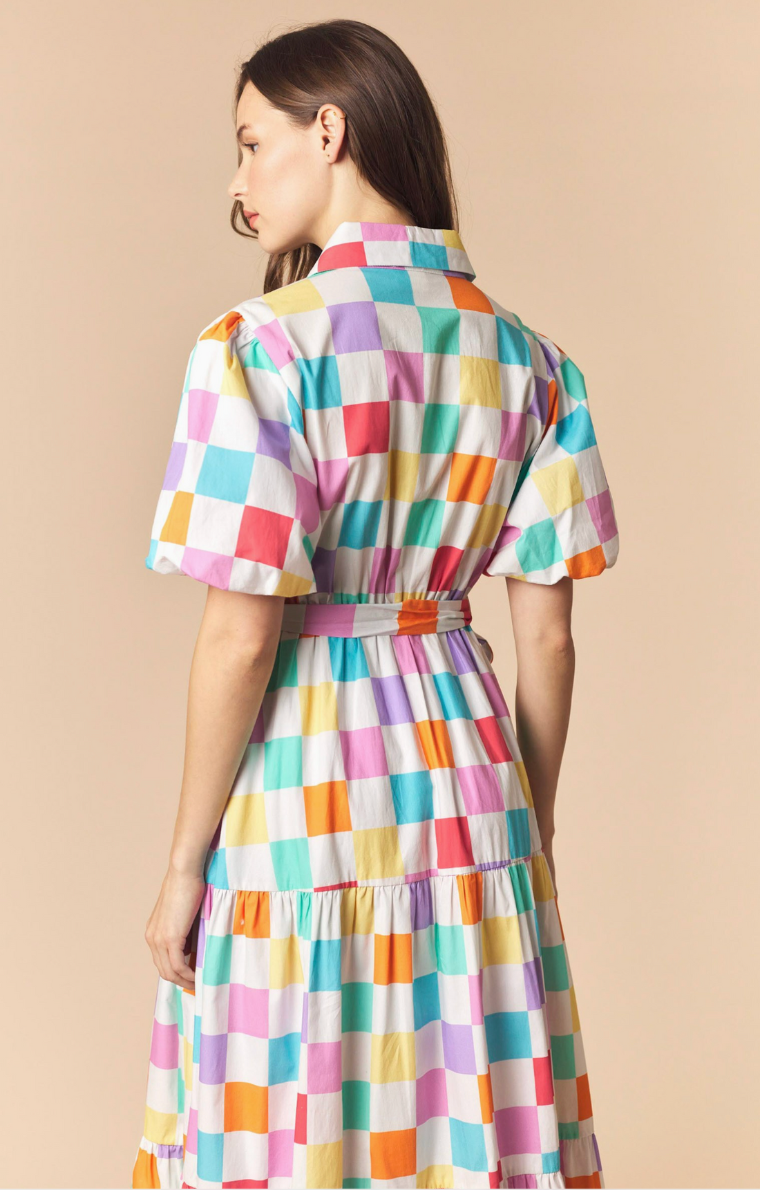 Joyful Rainbow Checkered Maxi Dress