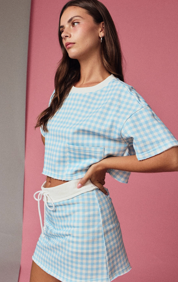 Gingham Cropped Tee And Skirt Set
