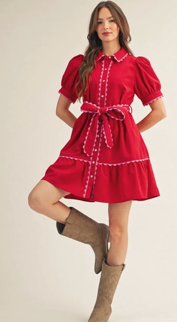 Playful Detailed Belted Dress