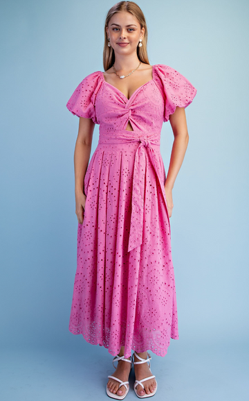 Eyelet Pleated Dress
