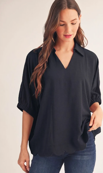 Black V-Neck Collar Top