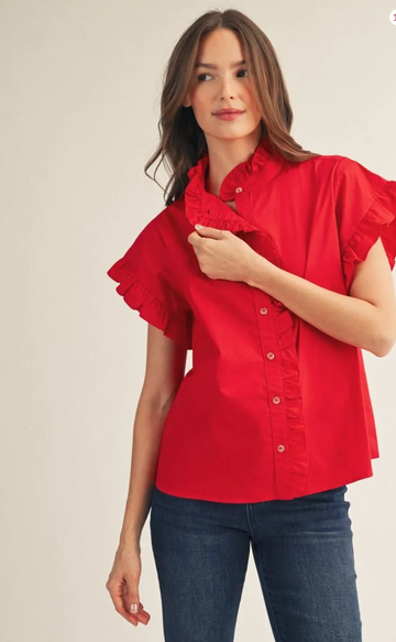 Red Ruffled Trim Top