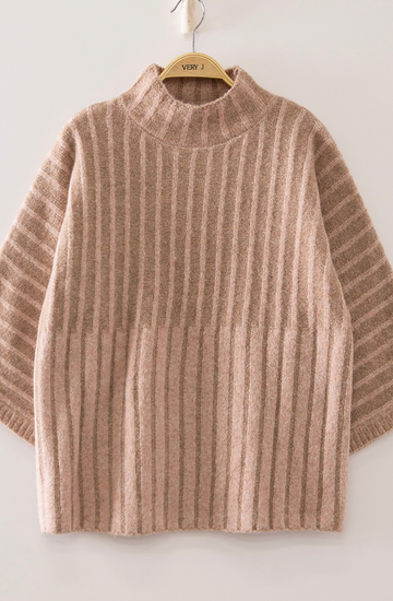 Ribbed Knit Mock Neck Sweater