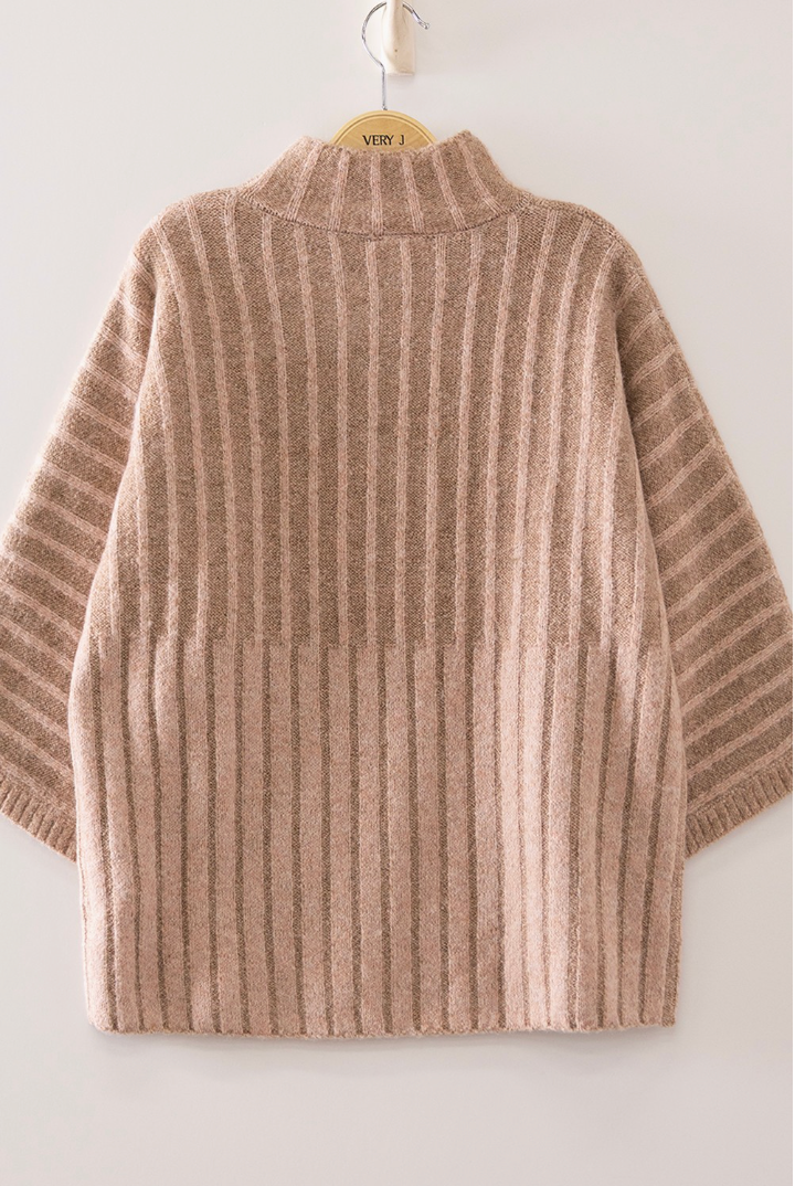 Ribbed Knit Mock Neck Sweater