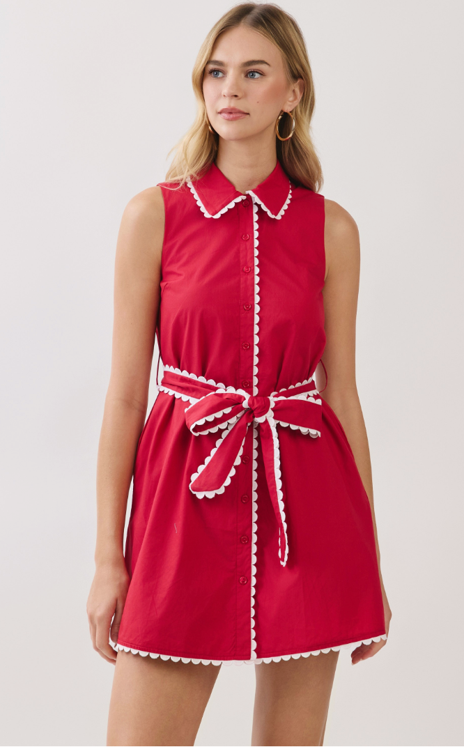 Elegant Scallop Trim Dress