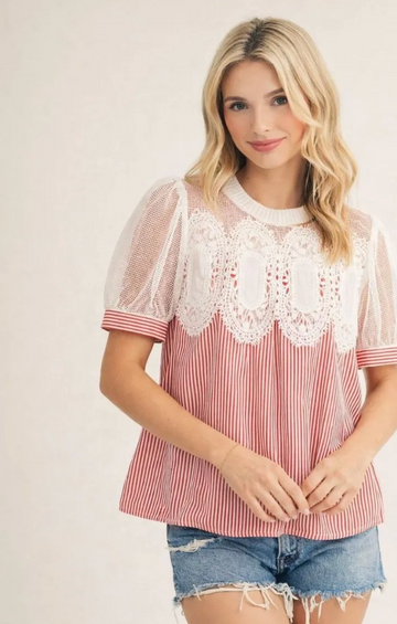 Charming Crochet Striped Top