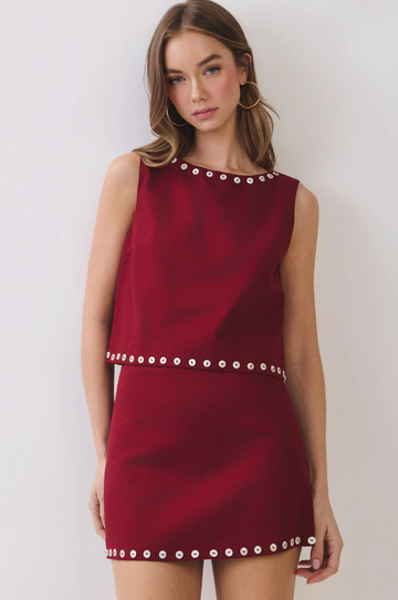 Stud Detail Trimmed Top And Skort Set