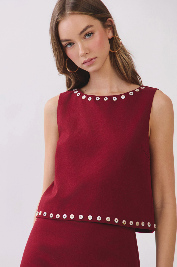 Stud Detail Trimmed Top And Skort Set