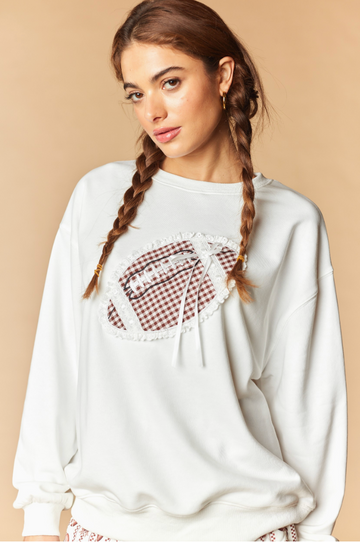 Football Gingham Lace Patch Sweatshirt